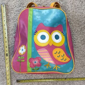 Stephen Joseph Owl Go Go Backpack Girls Medium Teal Pink Vinyl School Travel Bag